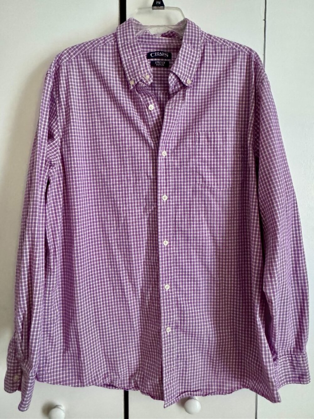 Chaps Men's Purple Patterned Stretch Poplin Button-Up Shirt XL
